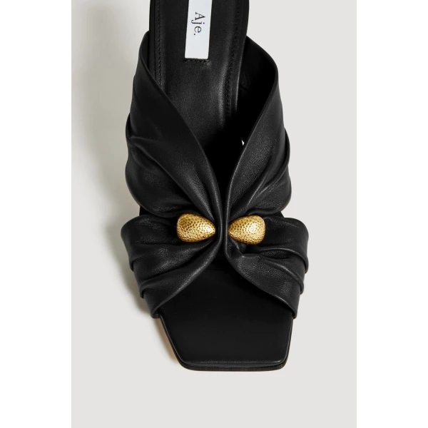 Aje Clemence Gathered Heel in Black | Heels | Luxury Shoes 