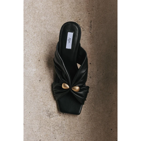Aje Clemence Gathered Heel in Black | Heels | Luxury Shoes 