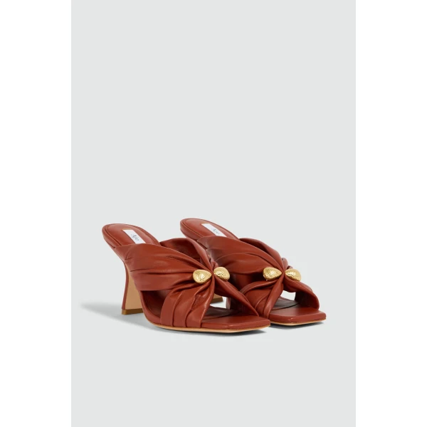 Aje Clemence Gathered Heel in Chestnut | Heels | Luxury Shoes 