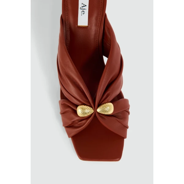 Aje Clemence Gathered Heel in Chestnut | Heels | Luxury Shoes 