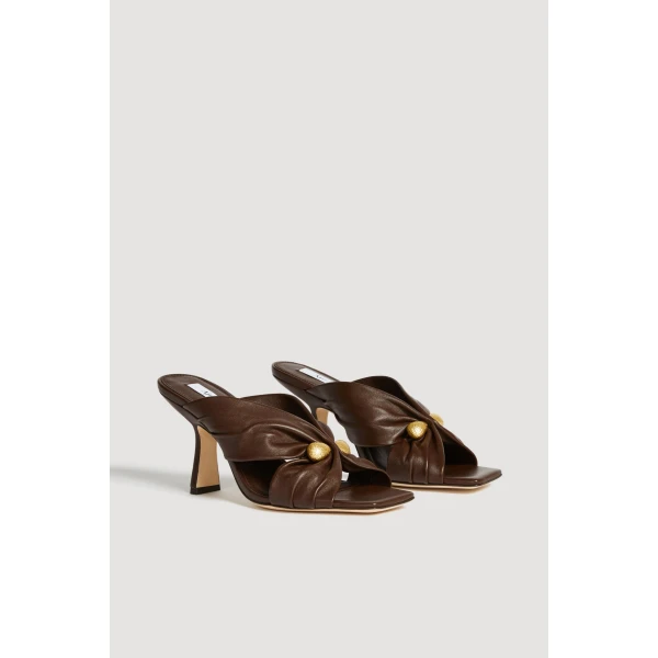 Aje Clemence Gathered Heel in Chocolate | Heels | Luxury Shoes 