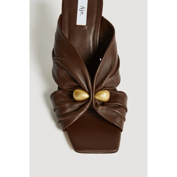 Aje Clemence Gathered Heel in Chocolate | Heels | Luxury Shoes 