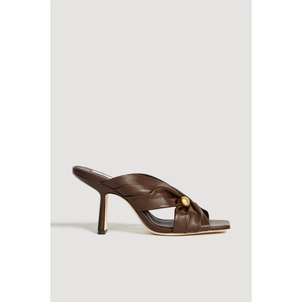 Aje Clemence Gathered Heel in Chocolate | Heels | Luxury Shoes 