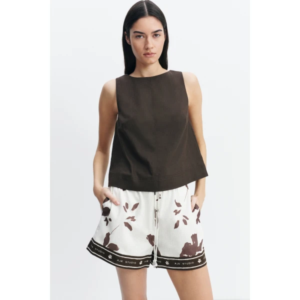 Aje Corine High Neck Top in Chocolate | Tops | Luxury Shoes 
