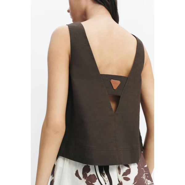 Aje Corine High Neck Top in Chocolate | Tops | Luxury Shoes 