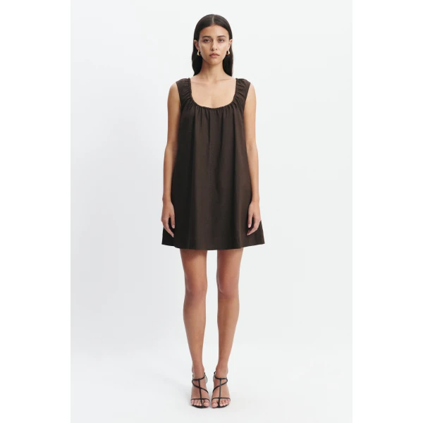 Aje Corine Linen Mini Dress in Chocolate | Mini Dresses | Luxury Shoes 