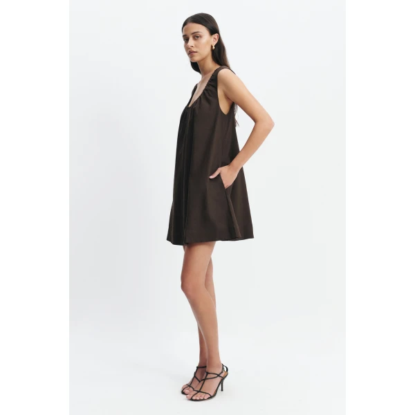 Aje Corine Linen Mini Dress in Chocolate | Mini Dresses | Luxury Shoes 