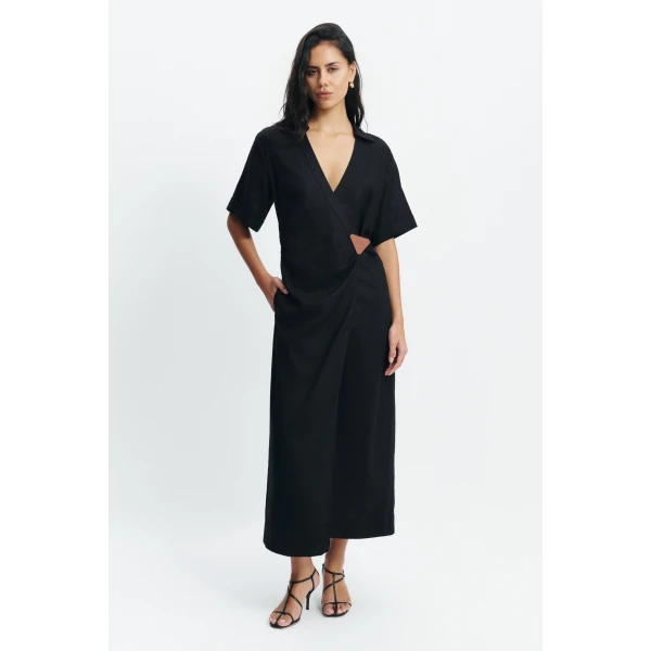 Aje Corine Wrap Midi Dress in Black | Midi Dresses | Luxury Shoes 