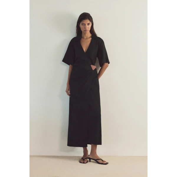 Aje Corine Wrap Midi Dress in Black | Midi Dresses | Luxury Shoes 