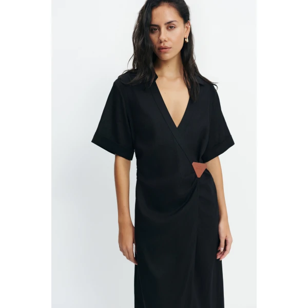 Aje Corine Wrap Midi Dress in Black | Midi Dresses | Luxury Shoes 