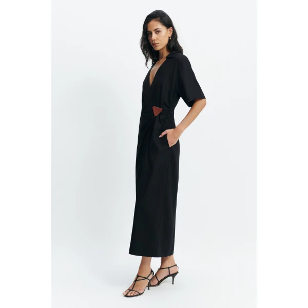 Aje Corine Wrap Midi Dress in Black | Midi Dresses | Luxury Shoes 