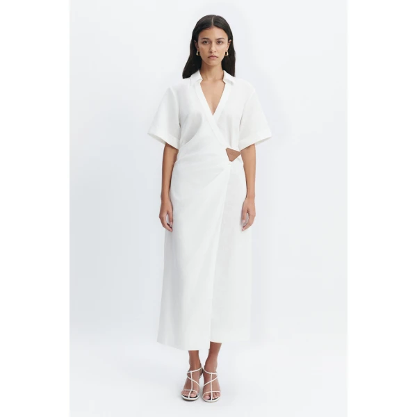 Aje Corine Wrap Midi Dress in White | Midi Dresses | Luxury Shoes 