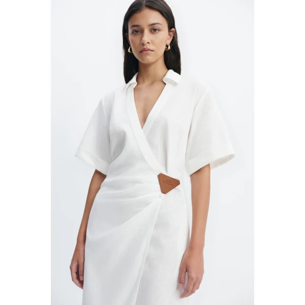 Aje Corine Wrap Midi Dress in White | Midi Dresses | Luxury Shoes 