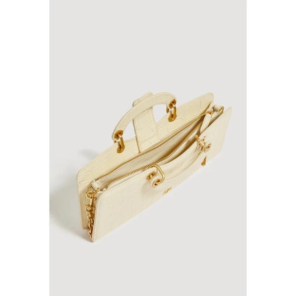 Aje Corrie Small Clutch in Ivory Croc | Clutch Bags | Luxury Shoes 