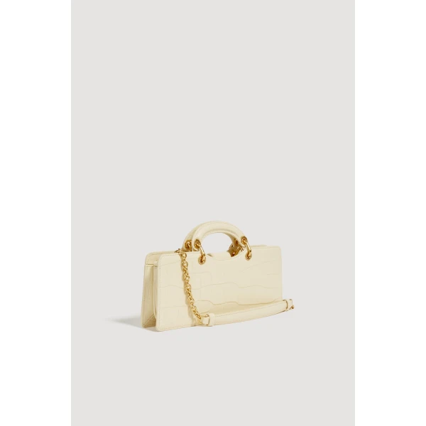 Aje Corrie Small Clutch in Ivory Croc | Clutch Bags | Luxury Shoes 