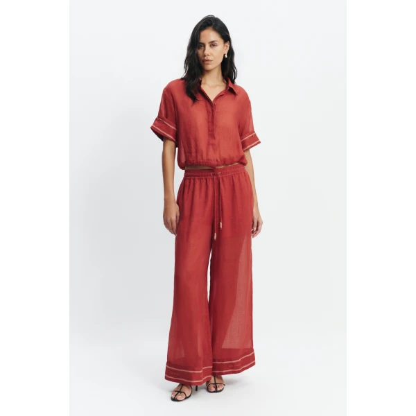 Aje Cove Bubble Hem Shirt in Claret | Shirts | Luxury Shoes 