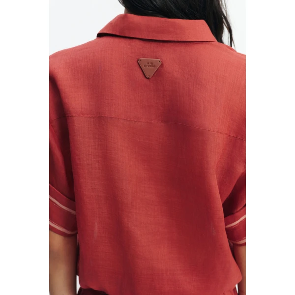 Aje Cove Bubble Hem Shirt in Claret | Shirts | Luxury Shoes 