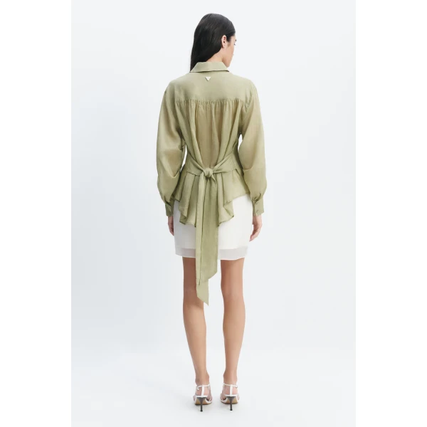 Aje Cove Tie Shirt in Pale Olive | Shirts | Luxury Shoes 