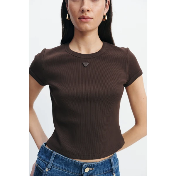 Aje Cowrie Baby Tee in Chocolate | T-shirts | Luxury Shoes 
