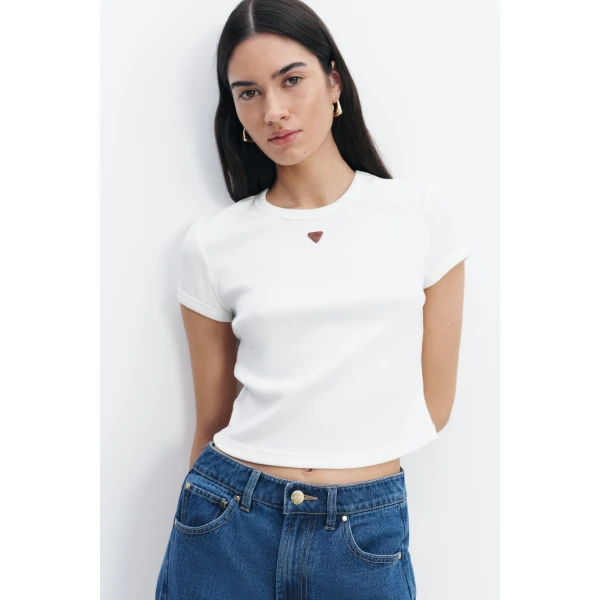 Aje Cowrie Baby Tee in White | T-shirts | Luxury Shoes 