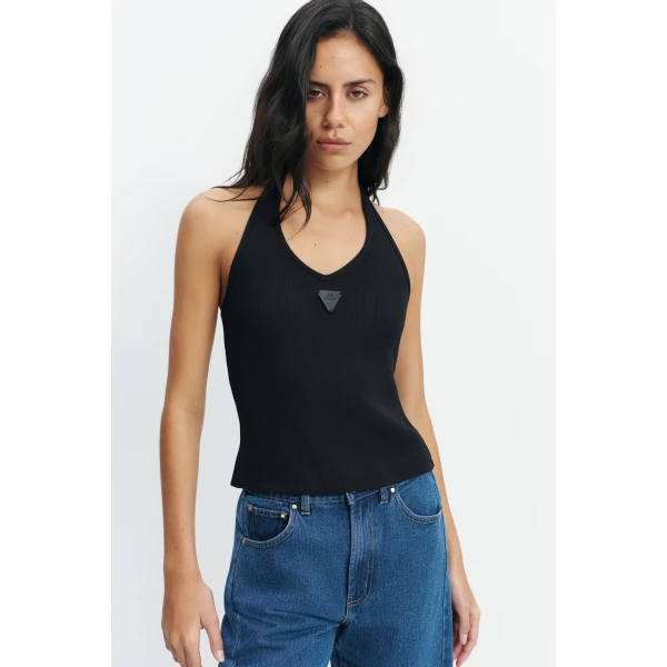 Aje Cowrie Halter Tank in Black | Tops | Luxury Shoes 