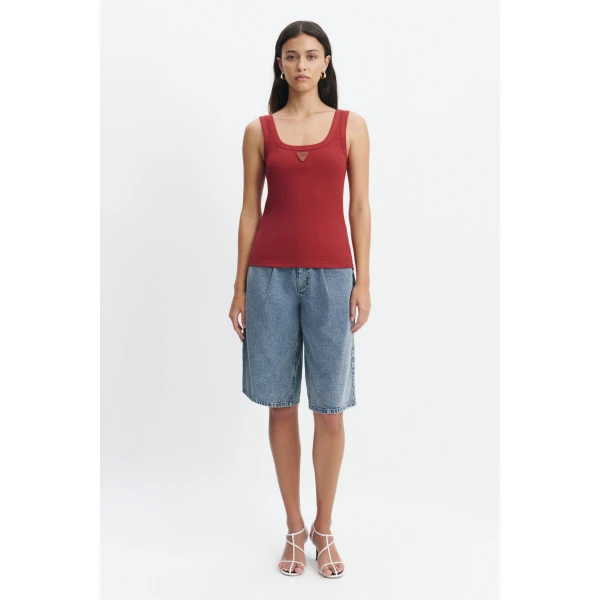 Aje Cowrie Scoop Tank in Claret | Tops | Luxury Shoes 