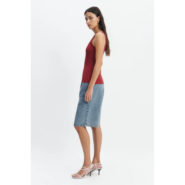 Aje Cowrie Scoop Tank in Claret | Tops | Luxury Shoes 