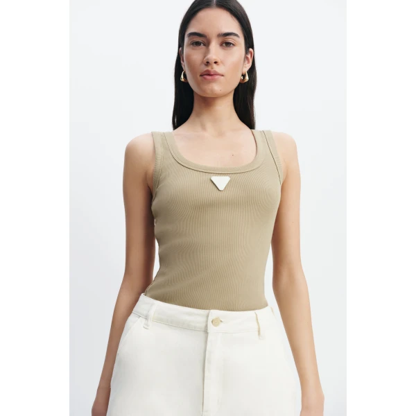 Aje Cowrie Scoop Tank in Pale Olive | Tops | Luxury Shoes 
