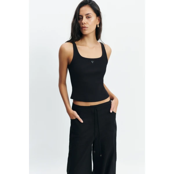 Aje Cowrie Square Neck Tank in Black | Tops | Luxury Shoes 