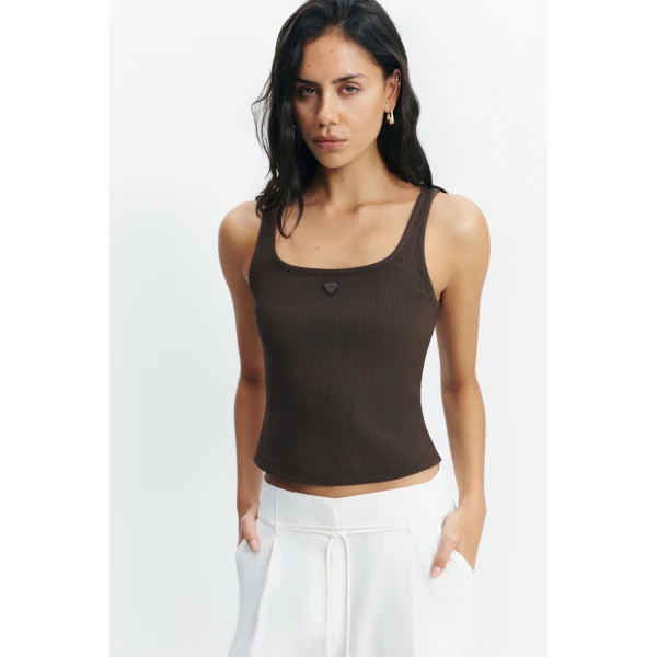 Aje Cowrie Square Neck Tank in Chocolate | Tops | Luxury Shoes 