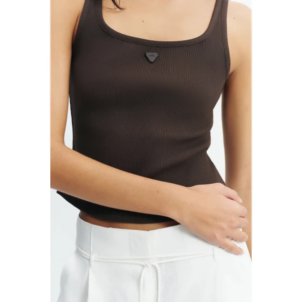 Aje Cowrie Square Neck Tank in Chocolate | Tops | Luxury Shoes 