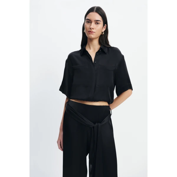 Aje Dawn Bubble Shirt in Black | Shirts | Luxury Shoes 