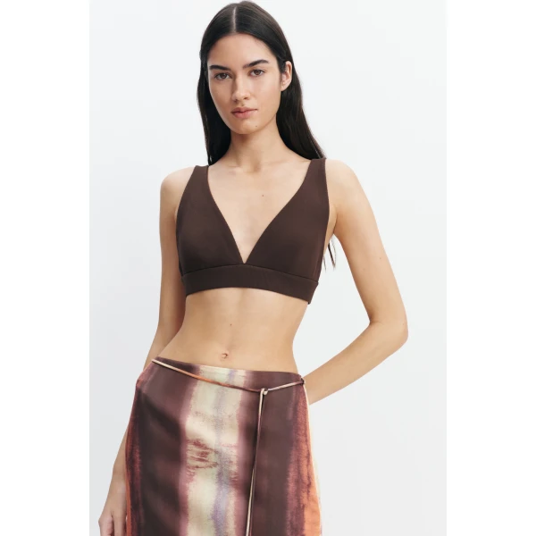 Aje Dylan Rib Bralette in Chocolate | Tops | Luxury Shoes 