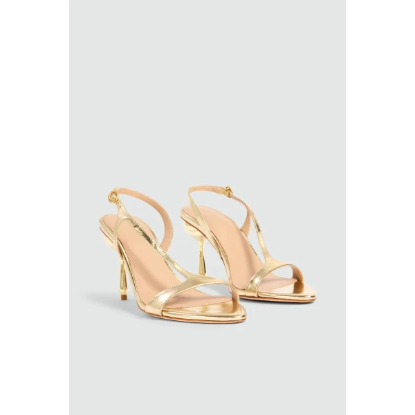 Aje Elan Asymmetric Droplet Heel in Gold | Heels | Luxury Shoes 