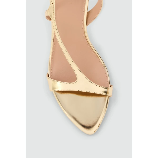 Aje Elan Asymmetric Droplet Heel in Gold | Heels | Luxury Shoes 