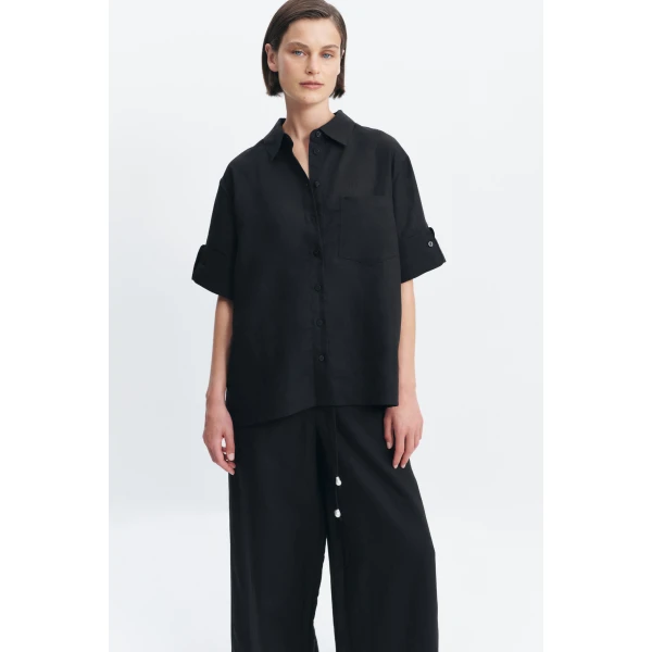 Aje Ella Oversized Shirt in Black | Shirts | Luxury Shoes 