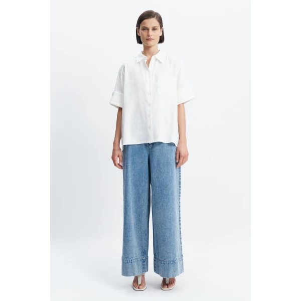 Aje Ella Oversized Shirt in White | Shirts | Luxury Shoes 