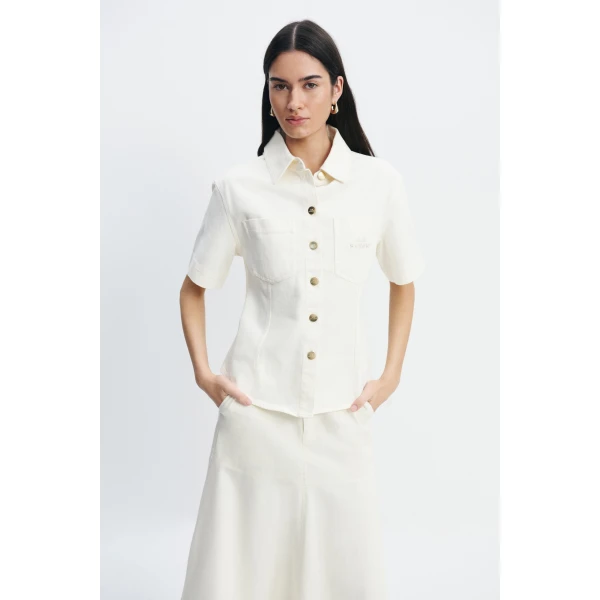 Aje Elsie Belted Shirt in Ecru Wash | Shirts | Luxury Shoes 