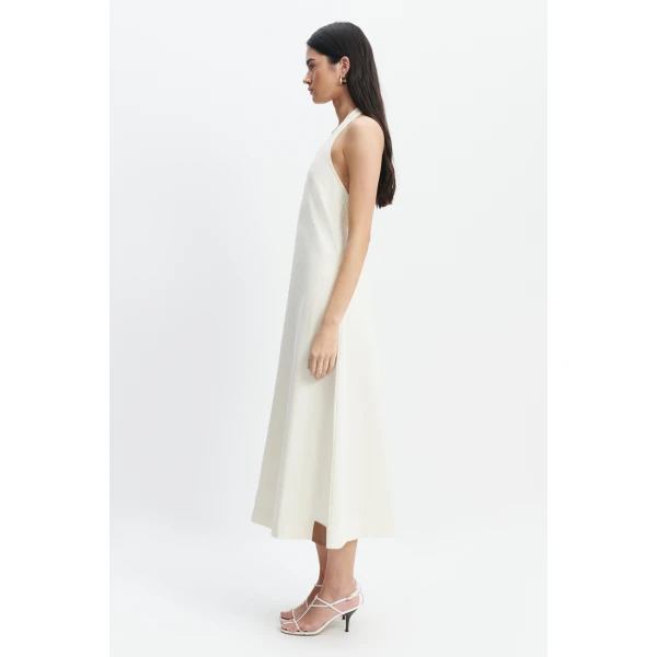 Aje Elsie Denim Halter Dress in Ecru Wash | Maxi Dresses | Luxury Shoes 