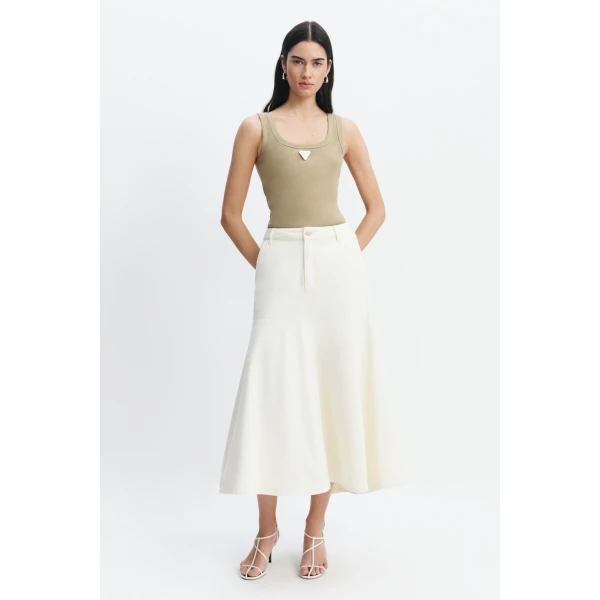 Aje Elsie Denim Midi Skirt in Ecru Wash | Skirts | Luxury Shoes 