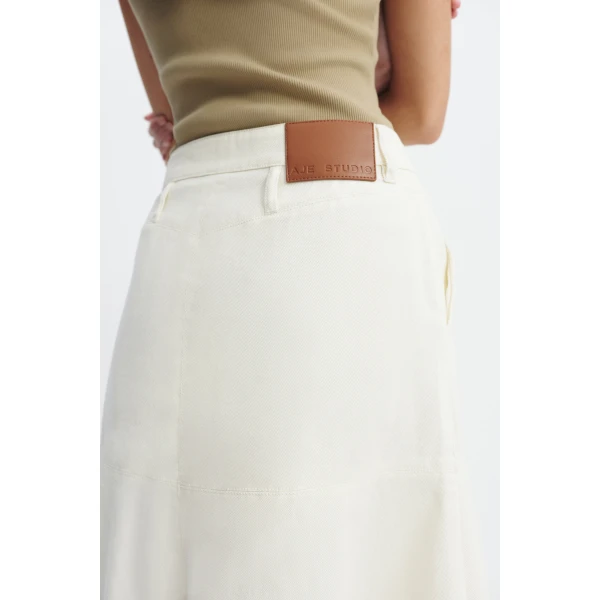 Aje Elsie Denim Midi Skirt in Ecru Wash | Skirts | Luxury Shoes 