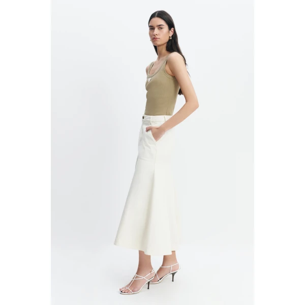 Aje Elsie Denim Midi Skirt in Ecru Wash | Skirts | Luxury Shoes 