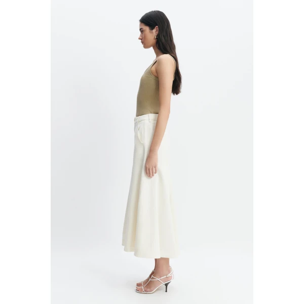 Aje Elsie Denim Midi Skirt in Ecru Wash | Skirts | Luxury Shoes 