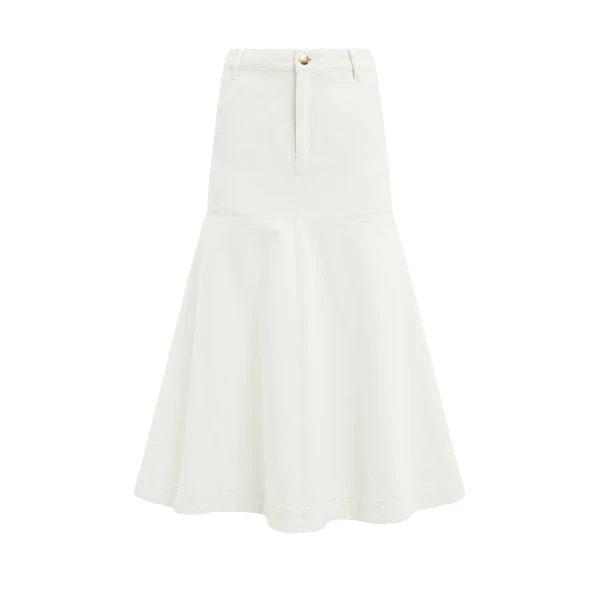 Aje Elsie Denim Midi Skirt in Ecru Wash | Skirts | Luxury Shoes 