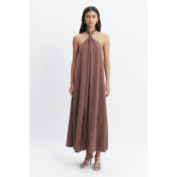 Aje Evie Halter Midi Dress in Milk Chocolate | Midi Dresses | Luxury Shoes 