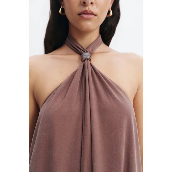 Aje Evie Halter Midi Dress in Milk Chocolate | Midi Dresses | Luxury Shoes 