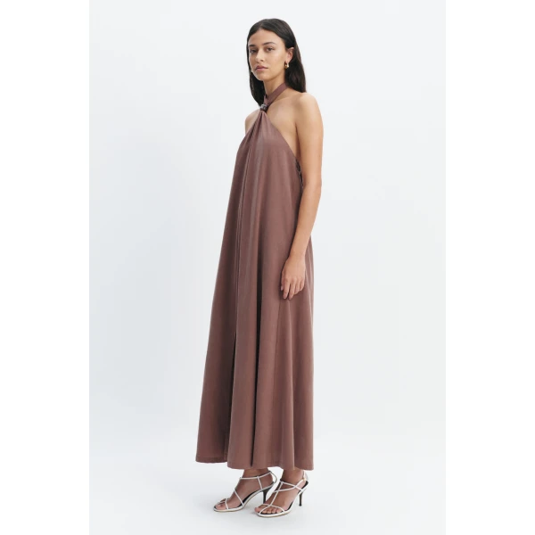 Aje Evie Halter Midi Dress in Milk Chocolate | Midi Dresses | Luxury Shoes 