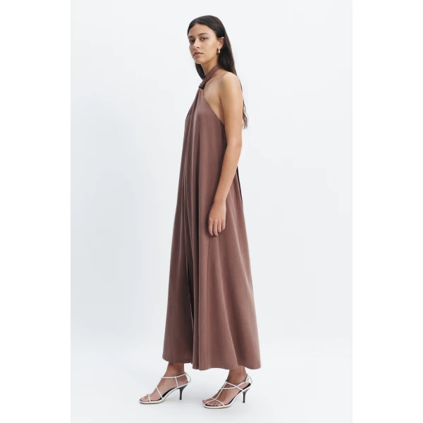 Aje Evie Halter Midi Dress in Milk Chocolate | Midi Dresses | Luxury Shoes 