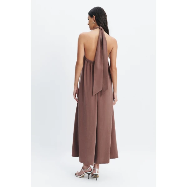 Aje Evie Halter Midi Dress in Milk Chocolate | Midi Dresses | Luxury Shoes 