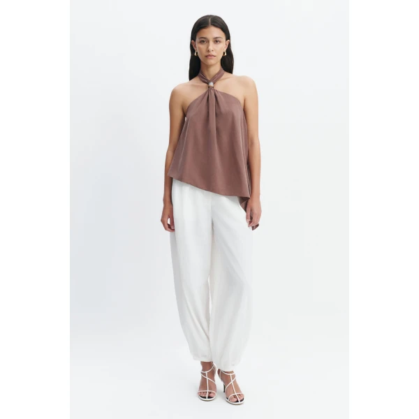 Aje Evie Halter Top in Milk Chocolate | Tops | Luxury Shoes 
